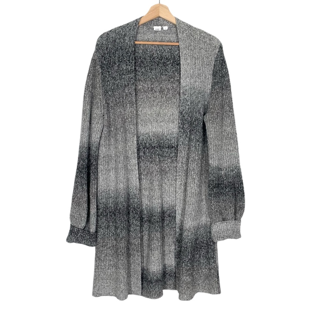GAP Textured Open Front Cardigan in Gray Long Line Size Medium Cozy Casual